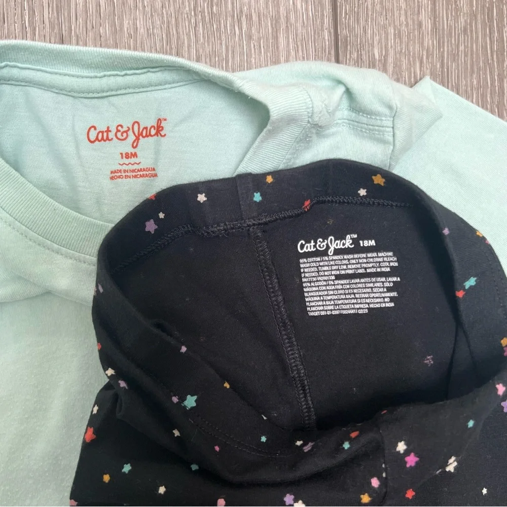 CAT AND JACK 2PC LONG SLEEVE SHIRT AND LEGGINGS BLUE STARS 18MO